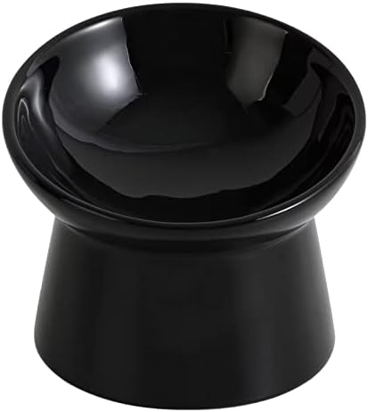 Raised Ceramic Cat Food Bowls – Tilted Elevated Anti-Vomit Cat Bowl – Whisker-Friendly Wide Shallow Feeding Dish – for Dry & Wet Food – Microwave & Dishwasher Safe by LIONWEILIONWELI