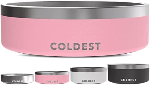 Coldest Dog Bowl - Anti Rust Metal, Non Slip, 3 Layers Insulated Stainless Steel Dog Bowls - Spill Proof & Heavy Duty - Water Bowl for Dogs, Cats & Pets, Dish Washer Safe (42 oz,Cotton Candy Pink) by Coldest