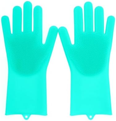Pet Grooming Gloves Silicone Gloves with High-Density Teeth Enhanced Five Finger Design for Dogs Cats Bathing Massaging (Green) by Unknown