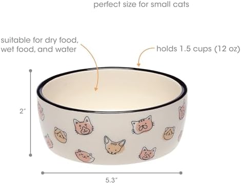 Pearhead Ceramic Cat Bowl, Holds 12 oz, Whisker-Friendly Pet Dish for Food and Water, Cute Cat Face Design (Pack of 2) - Image 4