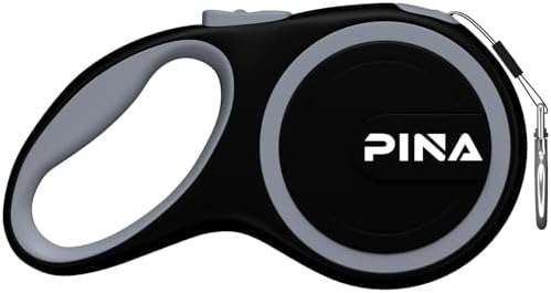 PINA Retractable Dog Leash, 10ft Dog Leash for Small Dogs Up to 33lbs, 360° Tangle-Free Strong Reflective Nylon Tape, with Anti-Slip Handle, One-Handed Brake, Lock - Black Gray by PINA