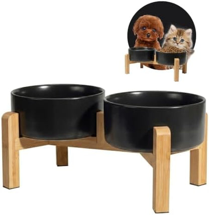 Elevated Ceramic Dog Bowl, 2 Cups Dog Food and Water Bowl Set with Stand by PTOBER