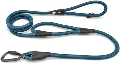 Rope Dog Leash with Two Handles, 6 Foot Heavy Duty Dog Leash with Aviation Aluminum Auto Locking Carabiner, Strong Nylon Pet Lead for Small, Medium, Large Dogs (Navy Blue, 6FT-Two Handle) by MORXIL