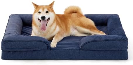 Made4pet Dog Bed Orthopedic, Dog Sofa for Small Dogs Supportive Foam Pet Cushions Bed with Washable Removable Cover, Egg-Crate Foam, Waterproof Lining Bottom, Blue, 35 * 23 * 6.5 Inch by Made4Pets