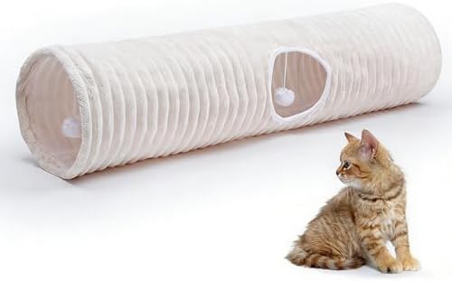 FORMYCATIE Luxurious Cat Tunnel,43" Straight Cat Tunnel Toys with Balls for Indoor,Collapsible Peekaboo Cave for Kitten （White Stripe） by FORMYCATIE