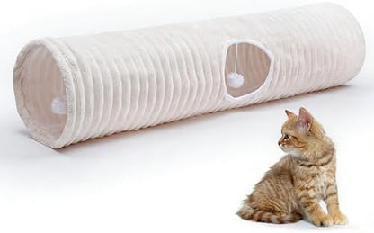 FORMYCATIE Luxurious Cat Tunnel,43" Straight Cat Tunnel Toys with Balls for Indoor,Collapsible Peekaboo Cave for Kitten （White Stripe） by FORMYCATIE