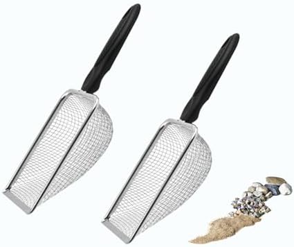 2‑Pack Cat Litter Scoop, 3.8mm & 5.0mm Mesh Stainless Steel Sifter, Heavy Duty Litter Shovel for Bentonite Cat Litter, Multi‑Purpose for Gardening Soil Screening by Unknown