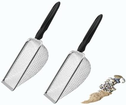 2‑Pack Cat Litter Scoop, 3.8mm & 5.0mm Mesh Stainless Steel Sifter, Heavy Duty Litter Shovel for Bentonite Cat Litter, Multi‑Purpose for Gardening Soil Screening by Unknown