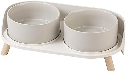 Elevated Ceramic Dog Bowl Set - Double Dog Feeding Bowls with Stand Splash Proof - Raised Dishes for Food and Water - Ideal for Small to Medium Dogs - 2 x 720 ml - 11.3 oz - Grey by AHX