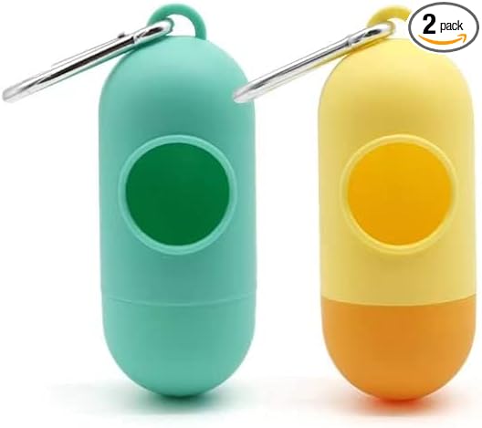 2 Pack Dog Poop Bag Holder with 2 Rolls of Blue Leak-Proof Dog Waste Bags Poop Bag Dispenser with Leash Clip Key Ring (Random Color, 2 Holder 30 Bags)
