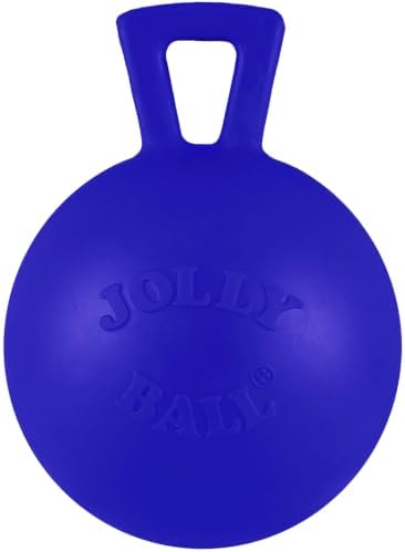 Jolly Pets Tug-n-Toss Heavy Duty Dog Toy Ball with Handle, 4 Inches/Petite, Blue (404 BL),Small Breeds by JollyPets