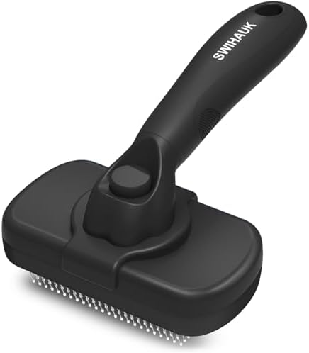 Swihauk Self Cleaning Slicker Brush for Dogs & Cats - Skin Friendly Deshedding and Grooming Brush for Haired Pets, Pet Supplies Accessory, Black by swihauk