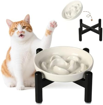 Elevated Ceramic Slow Feeder Cat Bowl, 6.3'' Wide Whisker Friendly by PTOBER