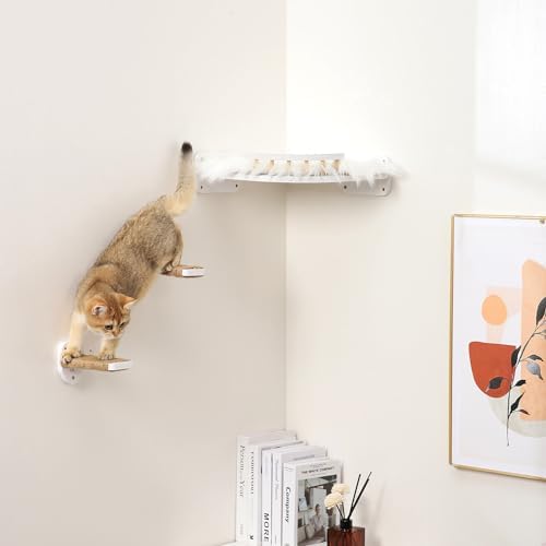 3-in-1 Cat Climbing Wall Steps with Hemp Rope, Shelves and Perches - Wall-Mounted Cat Furniture Set with Scratching Pads (White) - Image 6