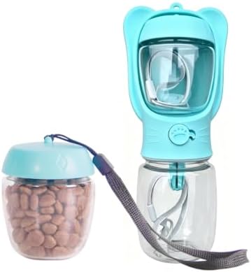 2 in 1 Dog Water Bottle with Food Container, Portable Leakproof Pet Water Dispenser & Bowl, Fits Dogs and Cats (Blue, Small) by Unknown