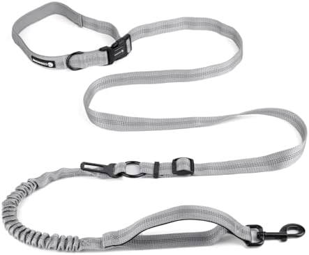 Heavy Duty Multifunctional Hands Free Dog Leash - Adjustable, Reflective Stitches, Car Safety Buckle, Waist Leash for Dog Walking, Running, Hiking - 5-7FT by COOWONE
