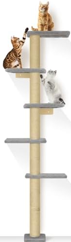 PAWSCRAT 5-Tier Wall-Mounted Cat Tree, 80-Inch Sisal Cat Post, Gery by PAWSCRAT