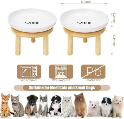 Elevated Cat Bowls with Bamboo Stand, Ceramic Raised Cat Bowl Set of 2, 5.9 Inch Whisker Friendly Anti Vomiting Cat Food Bowls for Dry and Wet Food - Image 5