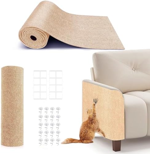78.7"X15.8" Cat Scratching Mat, Self-Adhesive Cat Scratch Carpet, DIY Cats Scratch Furniture Protector for Couch, Sofa, Wall & Door, Durable Furniture Guards Couch Scratcher from Cats Claws (Beige) by BumaiGo