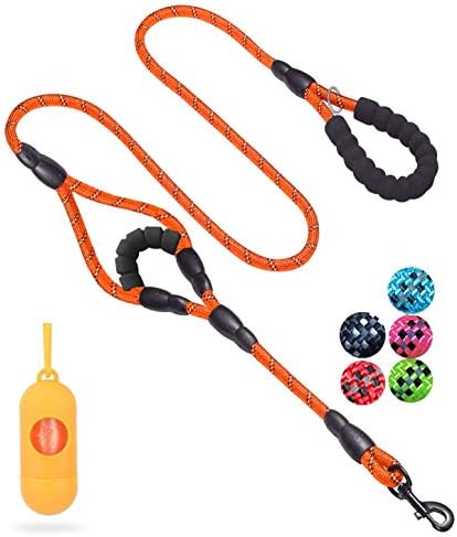 JSXD Heavy Duty Double Handle Dog Leash - 5 FT with Comfortable Padded & Reflective Rope for Small, Medium, Large Dogs (Rope-Orange) by JSXD