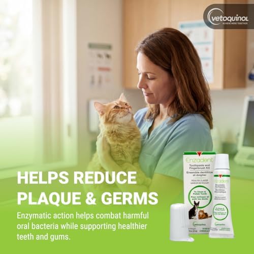 Vetoquinol Enzadent Enzymatic Toothpaste Kit + Fingerbrush for Cats & Dogs – .75oz, Poultry Flavor – Oral Dental Care Kit: Removes Plaque, Polishes Teeth & Freshens Breath - Image 3