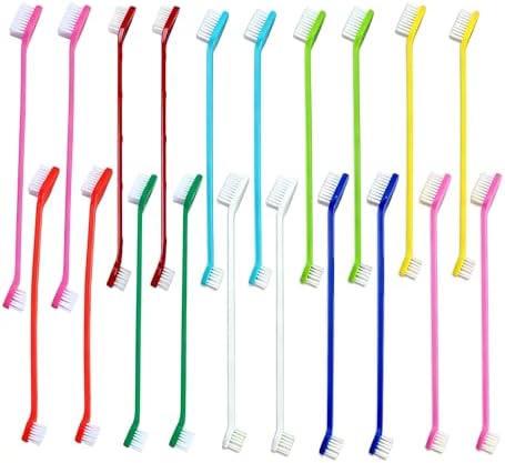 20Pack Double Headed Pet Toothbrush for Dogs & Cats - 10 Colors x 2 Pack Long Handle Dog Cat Dental Brushes with Soft Bristles - Bulk Value Pack for Multi-Pet Homes and Travel by ShiveringLove