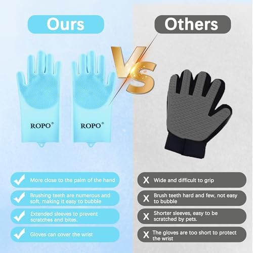 ROPO silicone gloves for pet grooming, multi-functional gloves for pet hair shedding, bathing, and massage (Blue) - Image 7