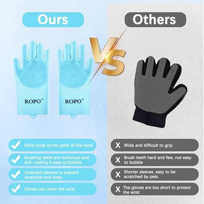 ROPO silicone gloves for pet grooming, multi-functional gloves for pet hair shedding, bathing, and massage (Blue) - Image 7