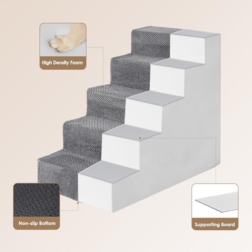 EHEYCIGA Dog Stairs for High Bed 22.5" H, 5-Step Dog Steps, Grey - Image 3
