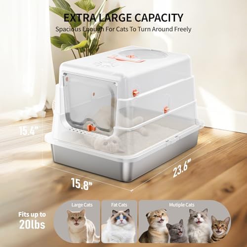 Stainless Steel Cat Litter Box with Lid, Extra Large Enclosed Metal Litter - Image 2