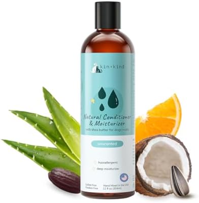 kin+kind Cat & Dog Conditioner with Shea Butter, Aloe & Betaine – All-Natural Pet Supplies to Moisturize, Soften & Restore Coat, Shed Control & Coat Defense for Dogs and Cats, Made in USA - 12 fl oz by kinkind