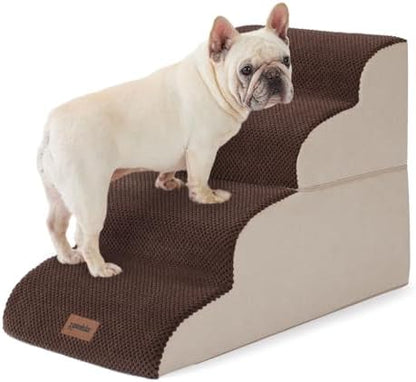 ZOMISIA Dog Stairs Ramp for Bed 19.7" H - Pet Stairs Steps for Small to Medium Dogs to Get on Bed and Couch, 35D Foam with Non-Slip Bottom Brown, 4 Steps by Zomisia