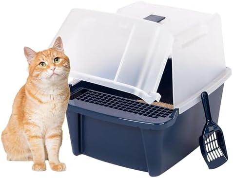 IRIS USA Large Front Door Cat Litter Box, Walk-in Entry, Navy by IRISUSA