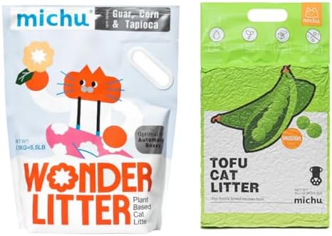 Michu Tofu Cat Litter Natural Clumping Tofu Cat Litter 5.5lb/88oz 5 Scents (Original + Wonder Litter, 2 Pack) by Michupet