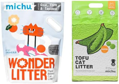 Michu Tofu Cat Litter Natural Clumping Tofu Cat Litter 5.5lb/88oz 5 Scents (Original + Wonder Litter, 2 Pack) by Michupet