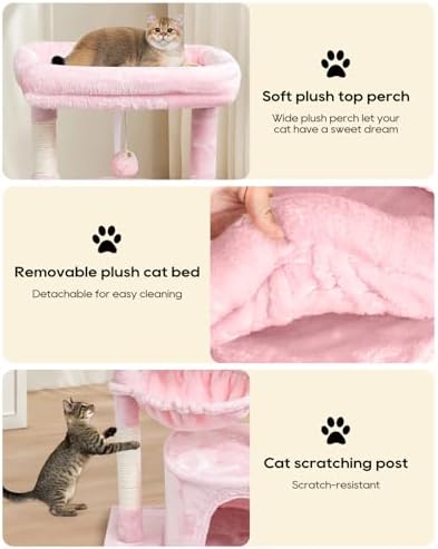 SYANDLVY Pink Cat Tree for Indoor Cats, Modern Tower with Scratching Post - Image 4