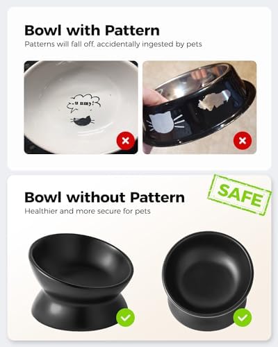 LoeJan Elevated Cat Food Bowl, 5 Oz Ceramic Raised and Tilted Water Bowl, Anti Vomiting and Protect Pets' Spines Dishes for Small Dog, Fat Faced Cat, Kitten (Black, 2 Pack) - Image 3