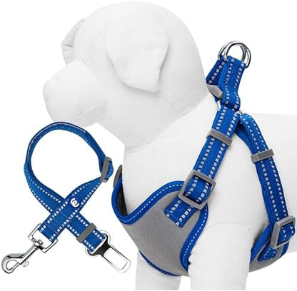 Blueberry Pet Pastel Colored Reflective Dog Harness with Seatbelt Clip – Adjustable No-Pull Pet Vest for Walking and Car Safety, Large Size in Navy Blue by BlueberryPet