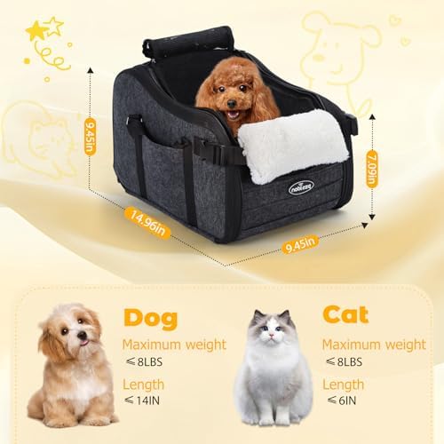 New Nobleza Dog Car Seat for Center Console, Detachable Console Pet Seat for Small Puppy Cat Kitten with Safety Protective Hooks, Adjustable Straps Storage Pocket & Safety Leash for Outdoor Travel - Image 2