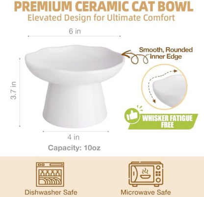 6" Elevated Cat Bowls,Ceramic cat Food Bowl, White, 1-Pack - Image 2