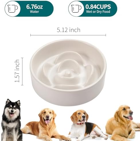 White Ceramic Slow Feeder Dog Bowl for Small and Medium Breeds,6.1 in Slow Feeding Bowl,Puzzle Cat Dog Food Bowl for Fast Eater,Maze Dish Puzzle Bowl for Small Dogs and Cats - Image 2