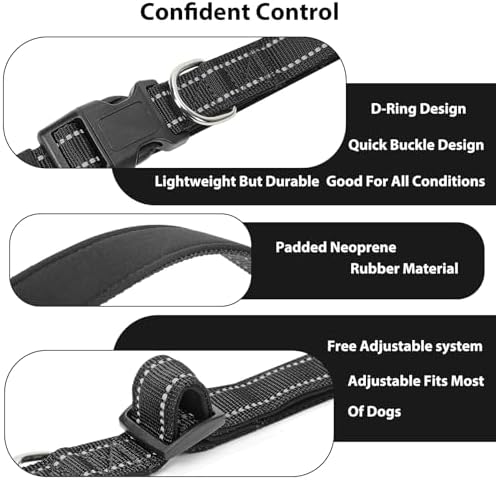 Reflective Dog Collar, Adjustable Nylon for Large Dogs,Black - Image 4