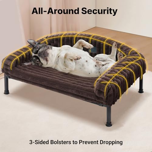 Veehoo Elevated Dog Bed with Bolster Cushion, Fluffy Plush Dog Couch Beds for Small Dogs, Cats, Washable Raised Pet Cot with Non-Slip Feet for Indoor or Patios Use, 24 x 18 Inches, Brown - Image 4