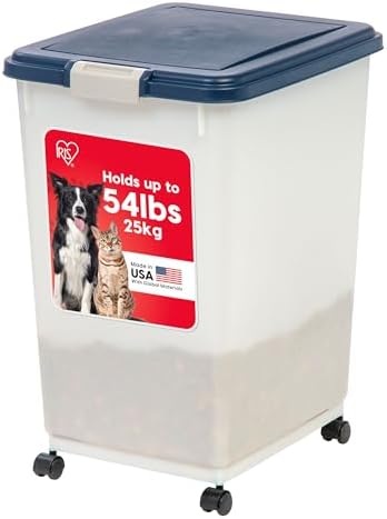 IRIS USA Dog Food Storage Container, Up to 54 lbs, Navy/Pearl, Made in USA by IRISUSA