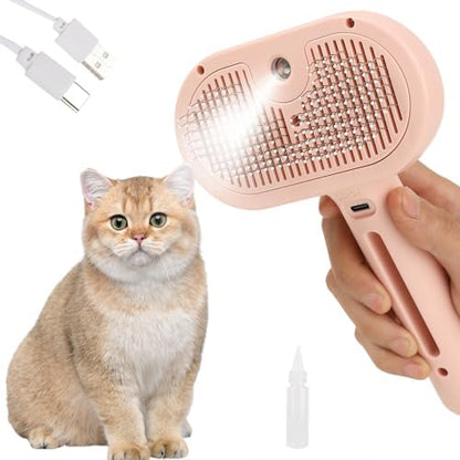 ORIGENCE Cat Steam Brush for Long Haired Cats, Dog Brush for Shedding Pet Grooming, Self Cleaning Hair Removal Comb, Pink by Orico