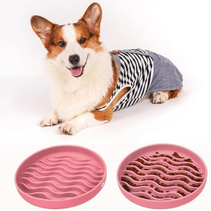 Slow Feeder Dog Bowls, Silicone Food Bowl Anti-Gulping, Pets Puppy Slow Feeder with Suction Cups, Dishwasher Microwave Safe for All Small Medium Dogs, Wave Design Pink - Image 6