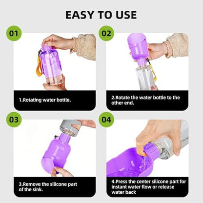 Dog Water Bottle, Leakproof Portable Water Bottle for Dogs, Dog Travel Water Bottles with Convenient Bottles Strap, Dog Travel Accessories for Walking, Hiking, Outdoor, Camping (17oz Purple - Image 5