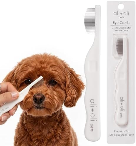 Ali+Oli Pets Eye Comb for Dogs & Cats – Fine Tooth Tear Stain Remover Comb – Pet Face Grooming Comb for Removing Eye Gunk, Debris & Tear Stains by AliOli
