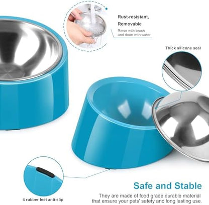 Tilted Dog Bowl Non-Slip & Non-Spill Pet Feeder with Elevated Detachable Melamine Stand, Easy to Get Food Dog Dish, S/100ml Blue - Image 6
