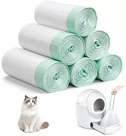 120 Count Cat Litter Box Liners Compatible with Litter Robot 3 & 4, Cat Litter Liners for Automatic Litter Box, Extra Thick Heavy Duty Waste Bags with Drawstrings, 25.2" x 15.7" (10-12 Gallons) by HSRBO